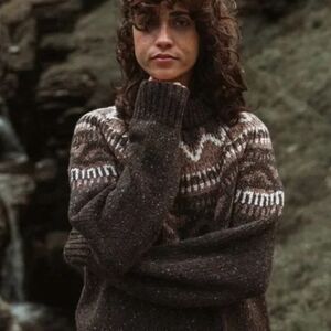 Elegant Brown Patterned Turtleneck Sweater